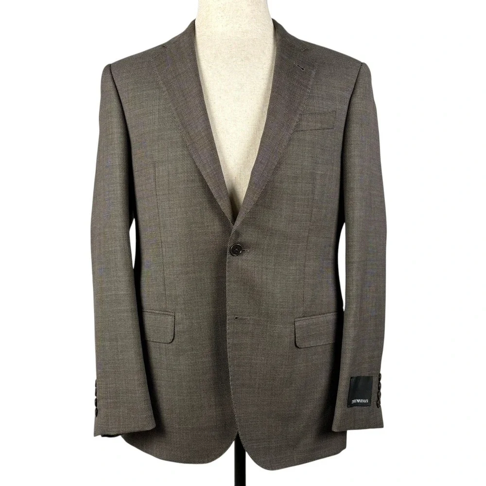 Emporio Armani G Line Blazer Mens 38R US Brown Micro Pattern Virgin Wool NEW